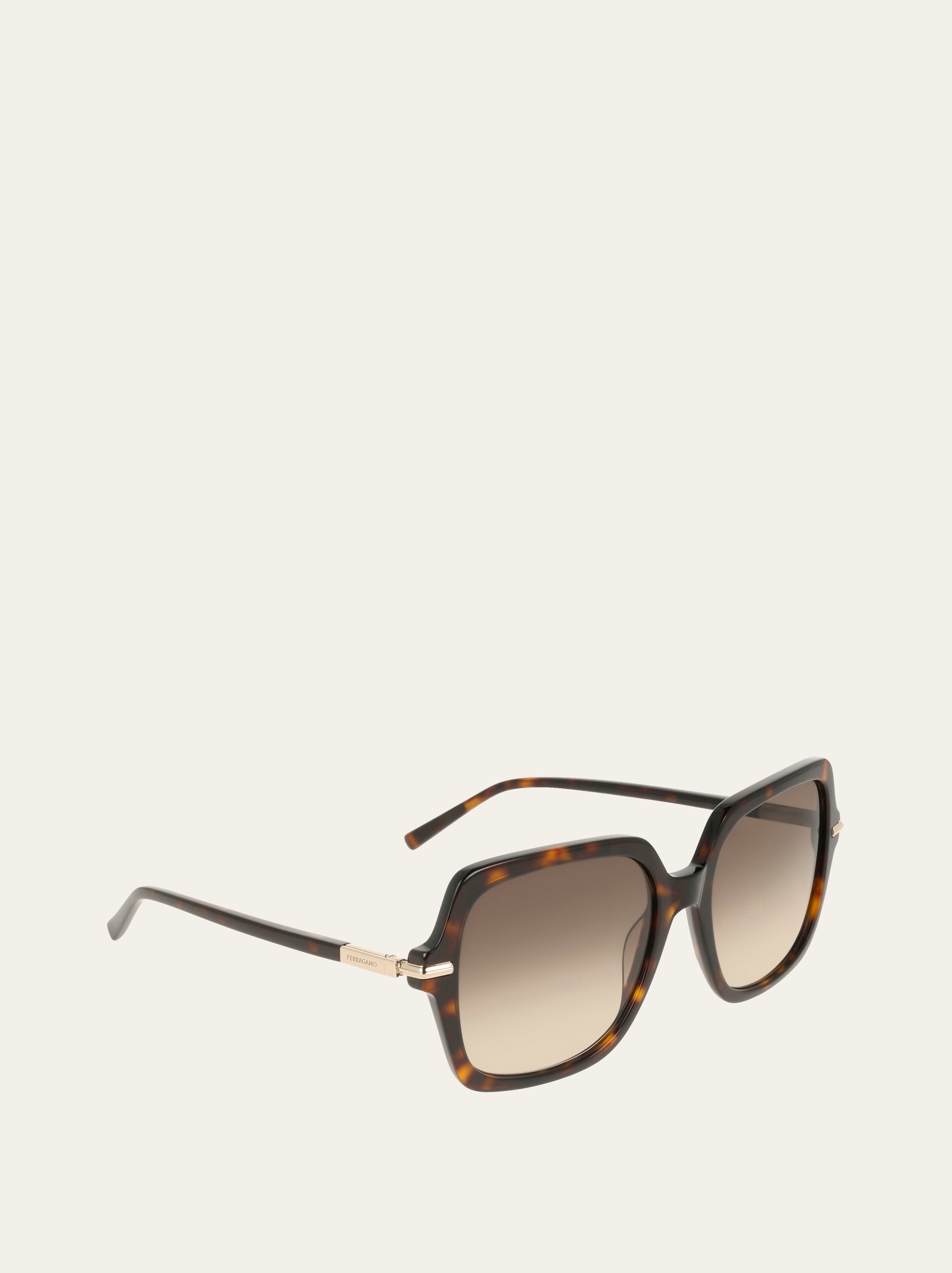 Salvatore Ferragamo Tortoiseshell Brown Square Sunglasses with Gold Chain Arms Salvatore Ferragamo Sunglasses Square Full Rim, Black Frame  main image 2