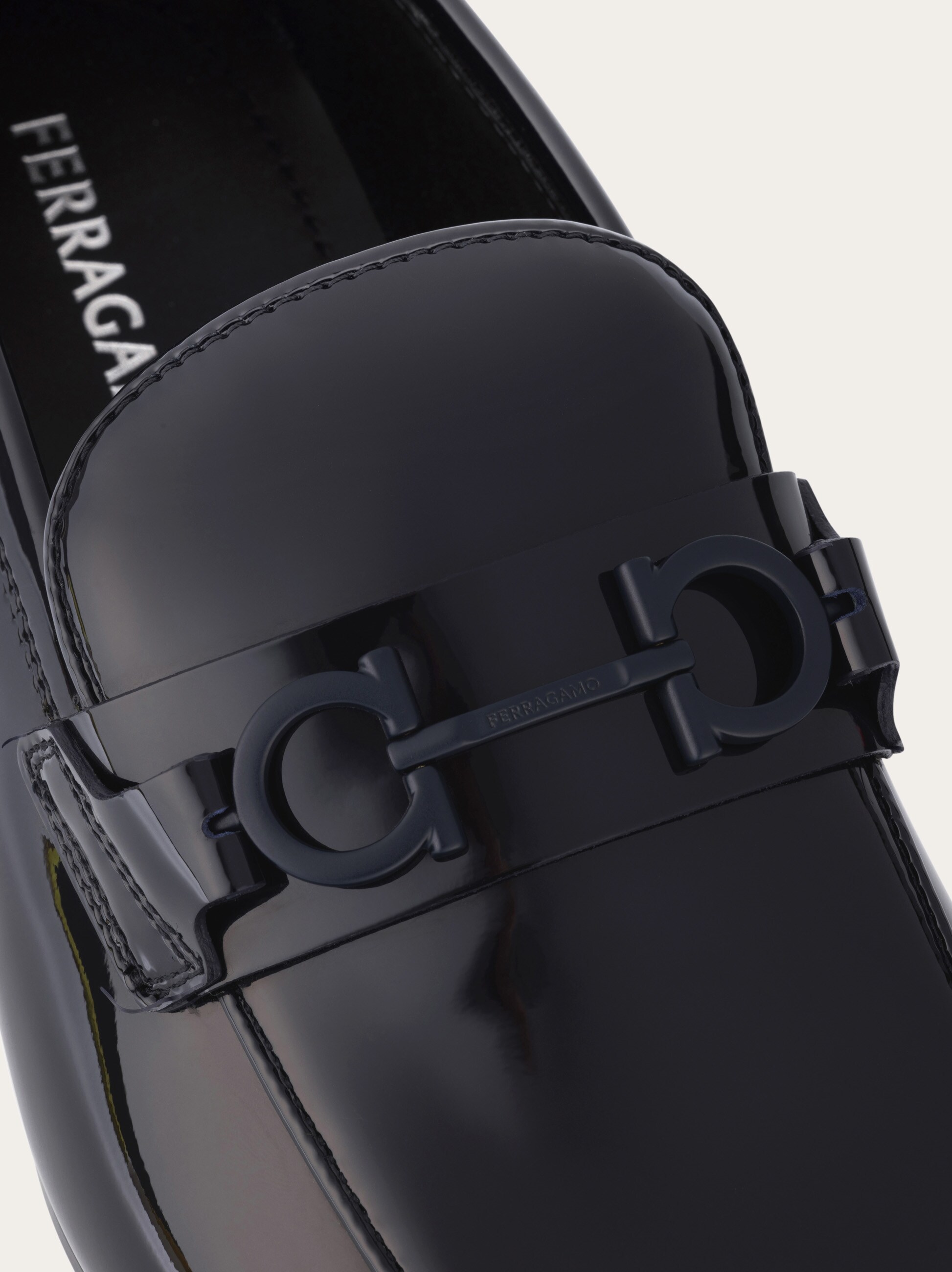 Ferragamo Black Leather Loafers with Silver Detail A refined pair of Salvatore Ferragamo black leather loafers  main image 2