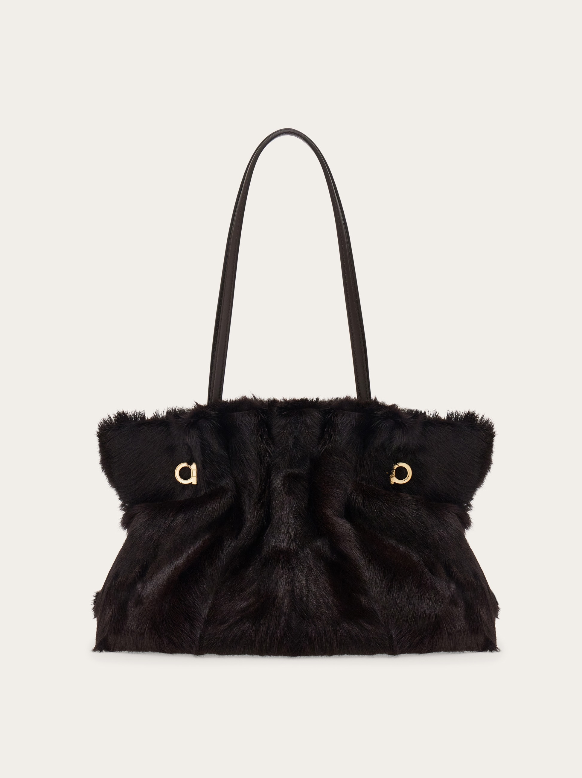 Ferragamo パーティーバッグ 黒 ファー　リザード　ミンク Ferragamo Soft-bag (M) - Women | Ferragamo