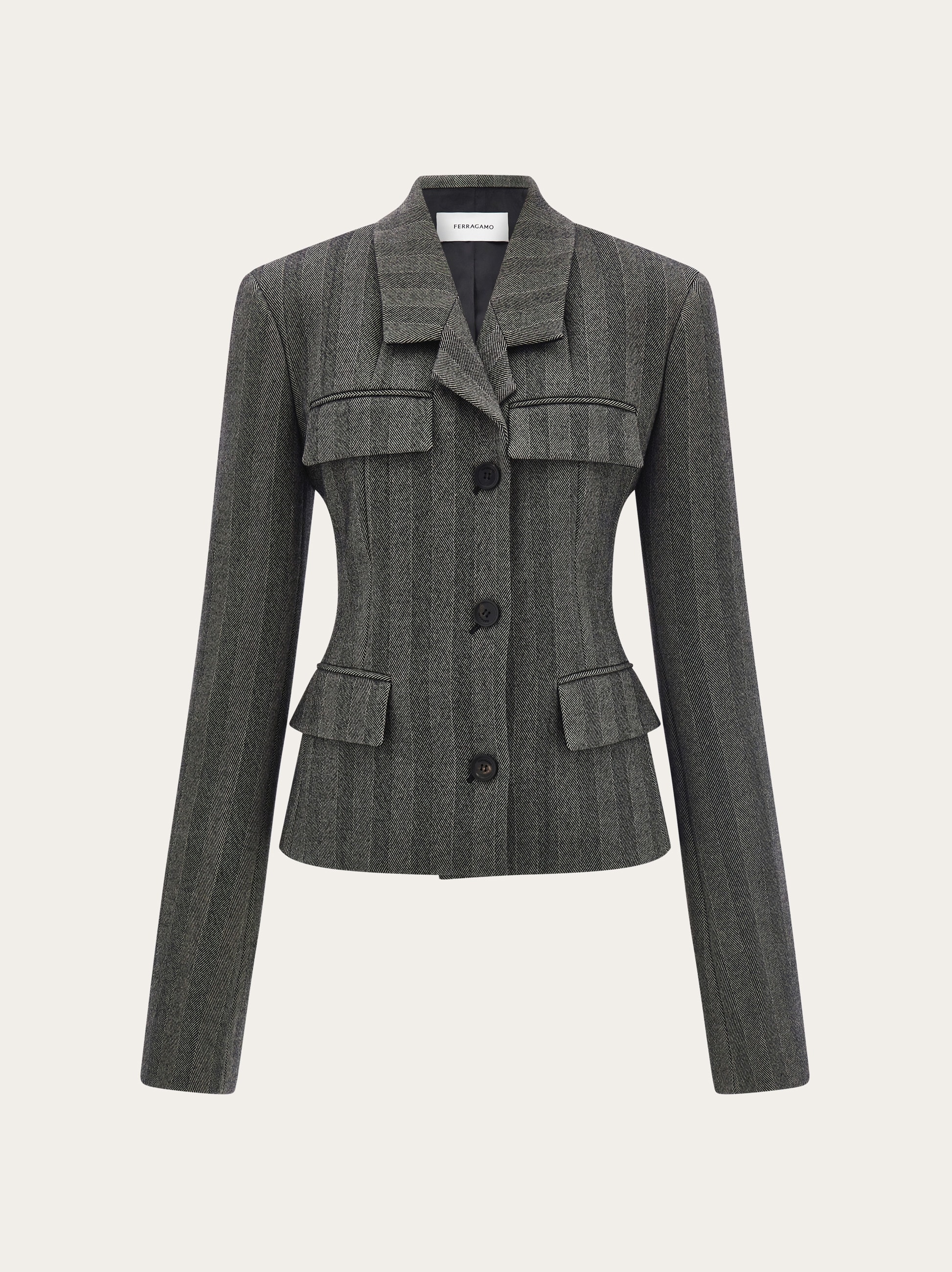 Single breasted blazer in chevron - Women | Ferragamo