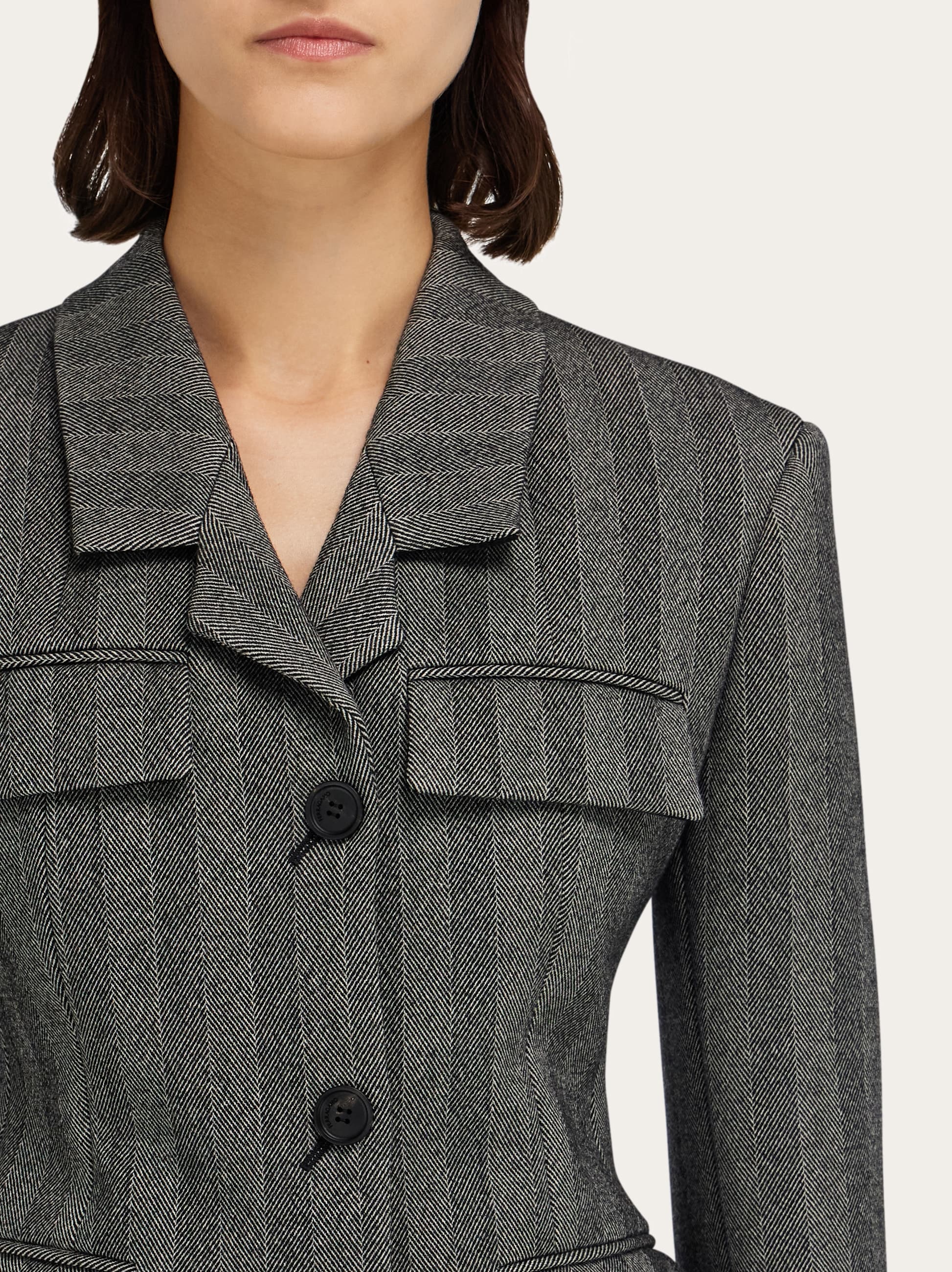 Single breasted blazer in chevron - Women | Ferragamo