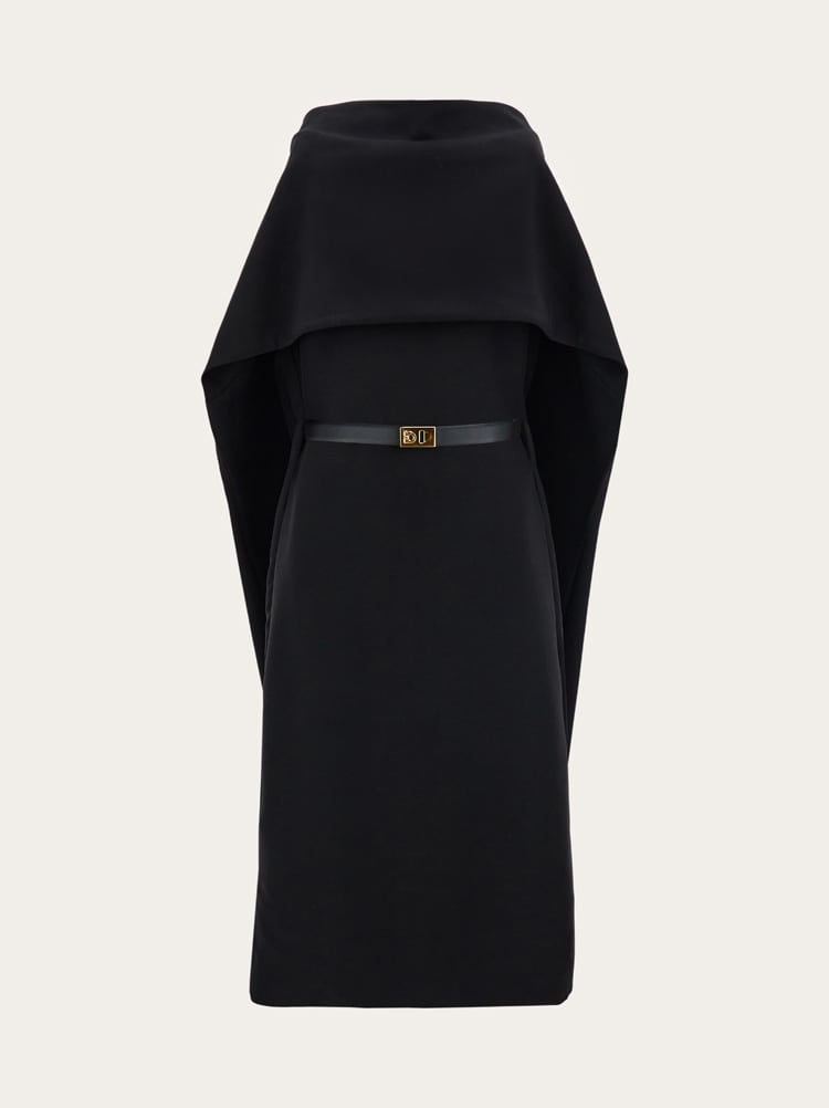 Belted midi dress with billowing front panel Gallery image 1