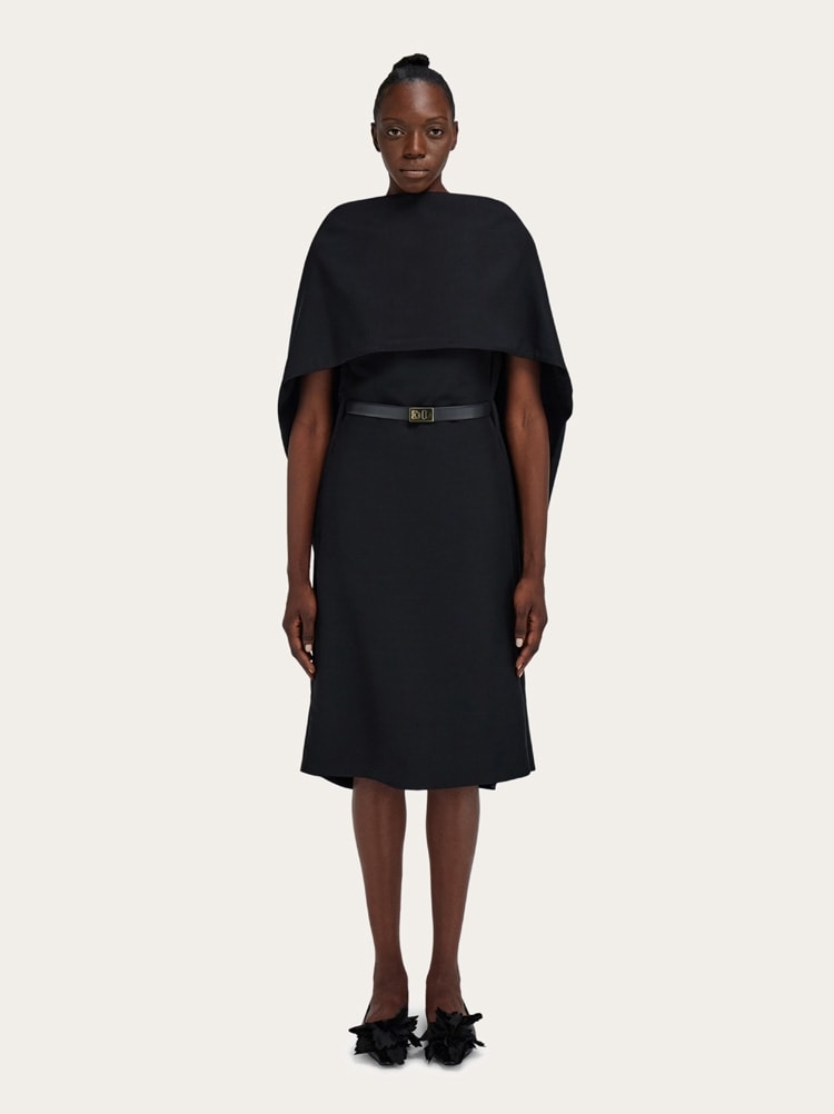 Belted midi dress with billowing front panel Gallery image 2