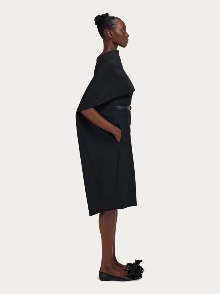 Belted midi dress with billowing front panel Gallery image 3