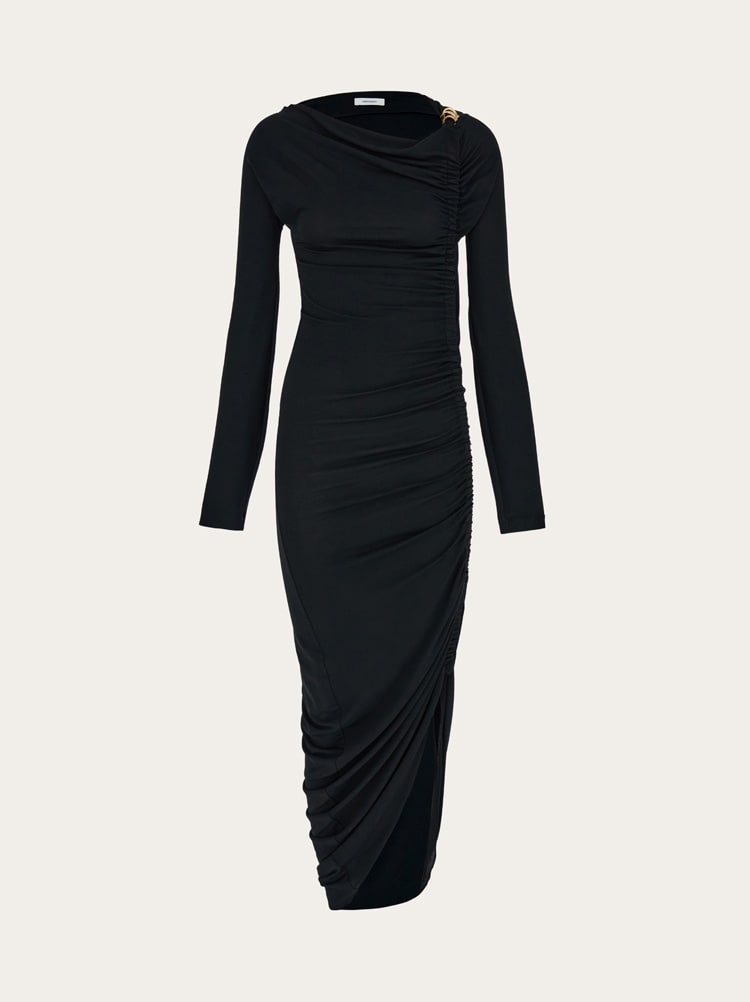 Boat neck dress with ruched detail Gallery image 1