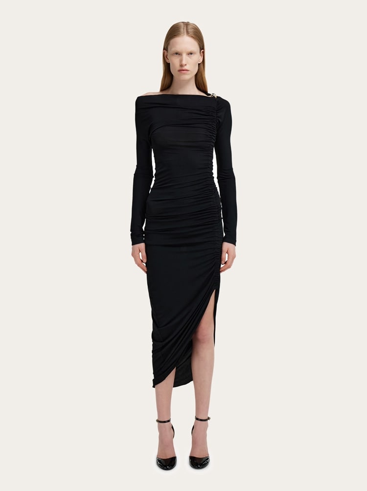 Boat neck dress with ruched detail Gallery image 2
