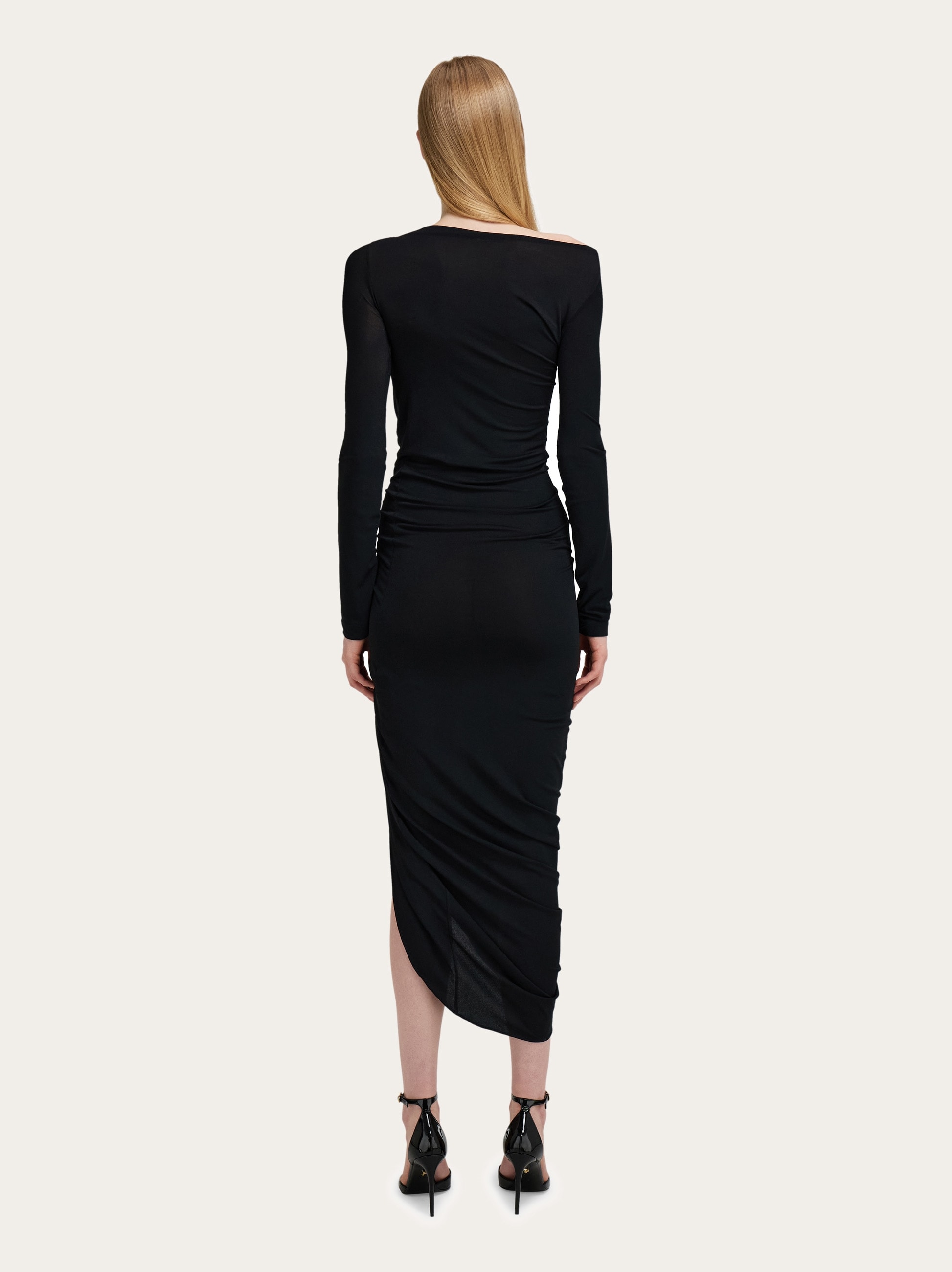 Ferragamo Women Boat neck dress with ruched detail Black