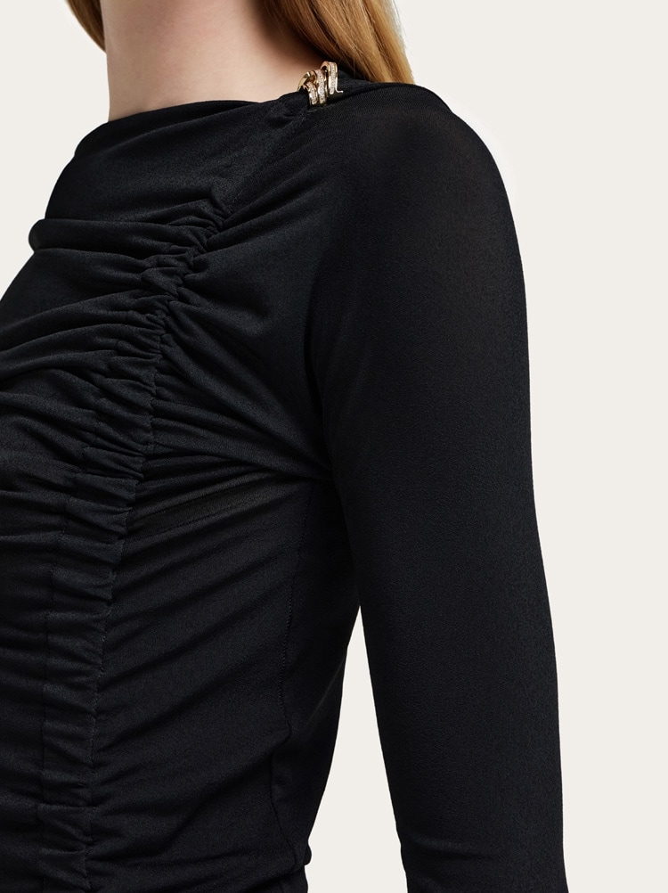 Boat neck dress with ruched detail Gallery image 5