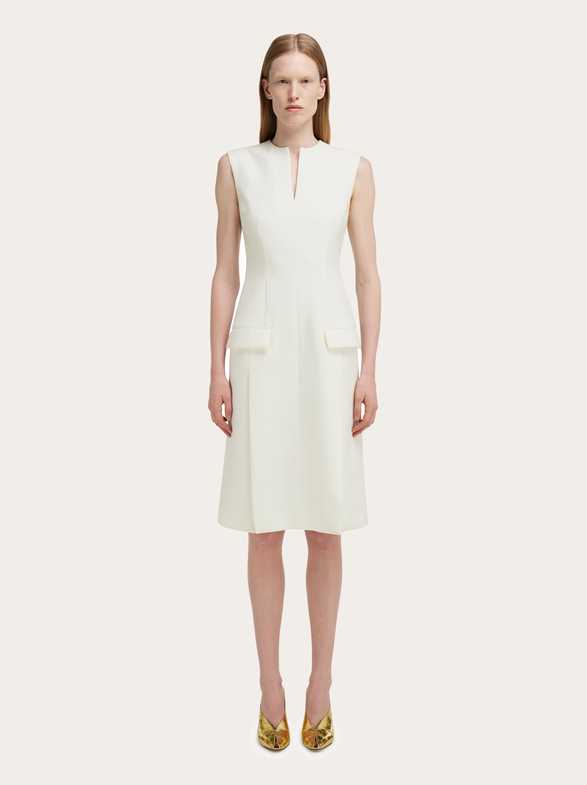 Ferragamo Sleeveless Virgin Wool Dress - White