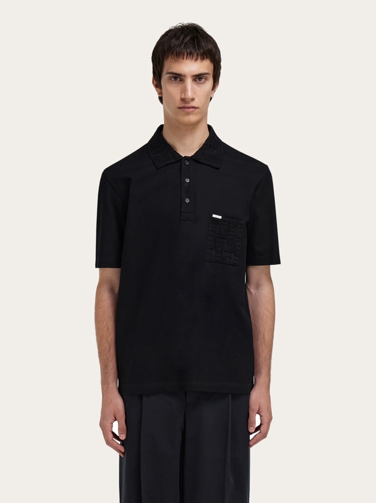 V-neck polo with jacquard pocket detail