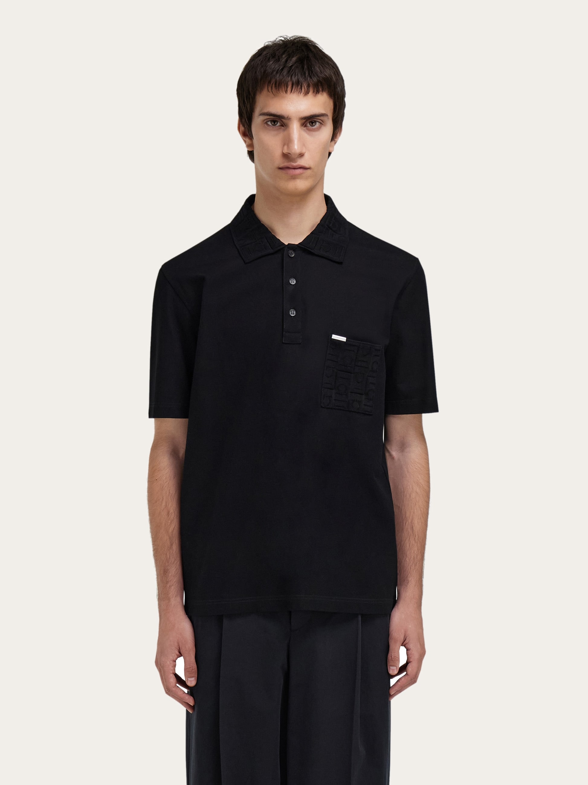 V-neck polo with jacquard pocket detail - Men | Ferragamo