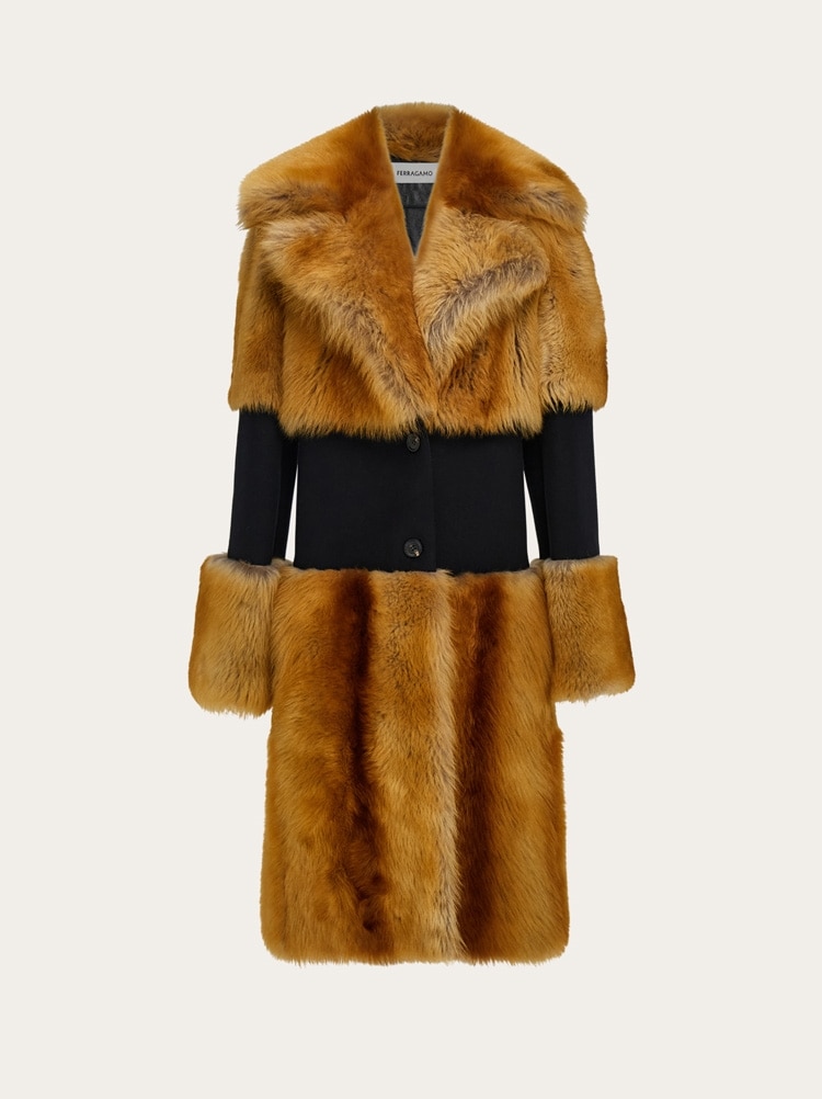 Shearling coat with wool inlay Gallery image 1