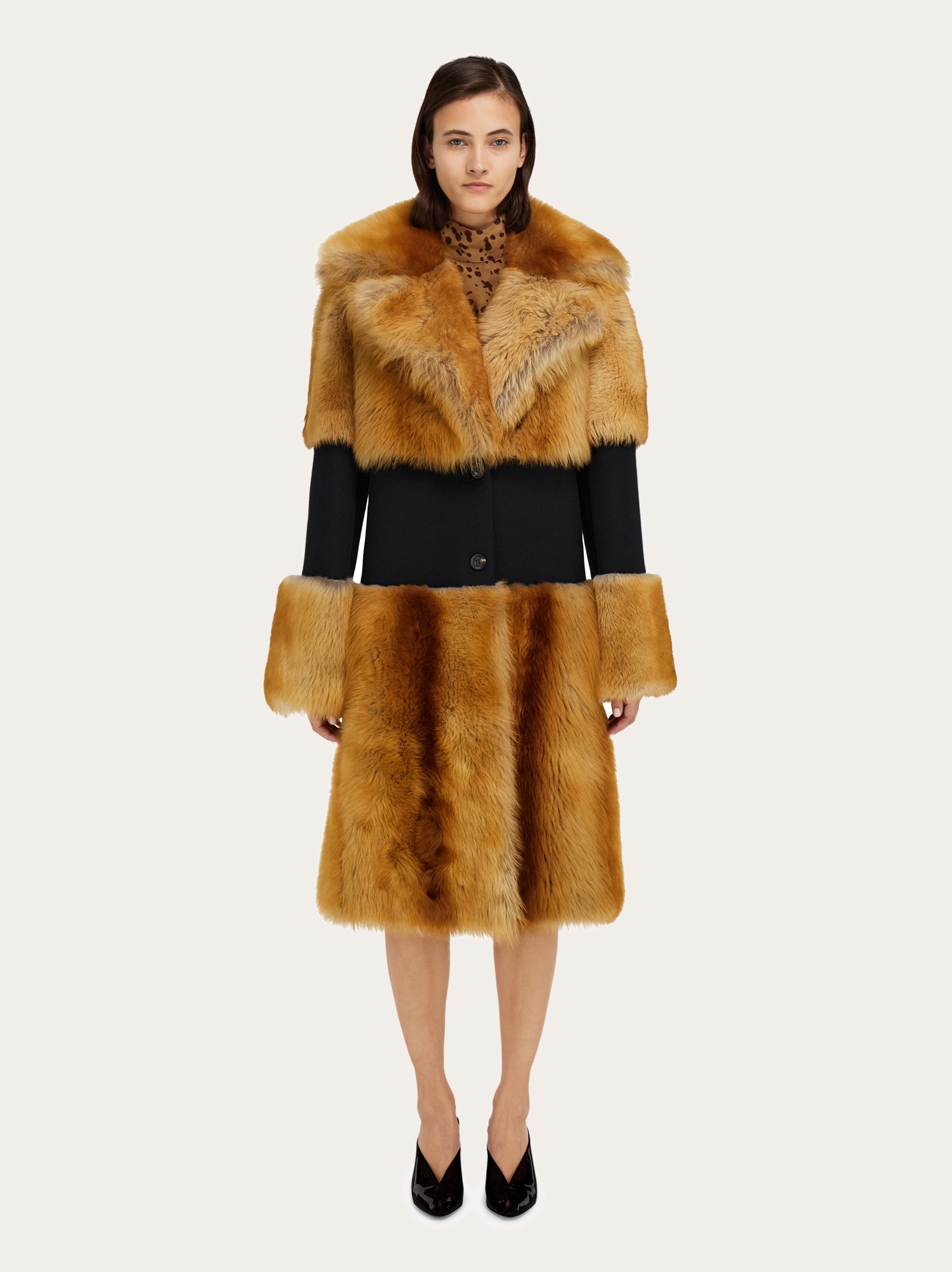 Shearling coat with wool inlay - Women | Ferragamo