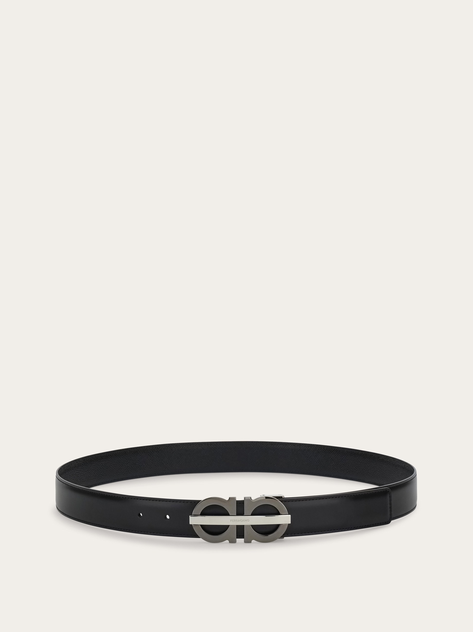 良品　Ferragamo リバーシブル レザーベルト　ゴールド金具　刻印　黒　茶 FERRAGAMO Salvatore Ferragamo サルヴァトーレ フェラガモ