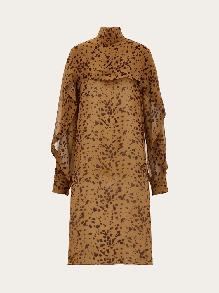 Silk dress with orchid print Gallery image 1