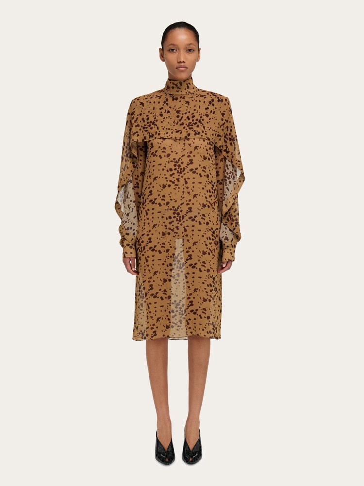Silk dress with orchid print Gallery image 2