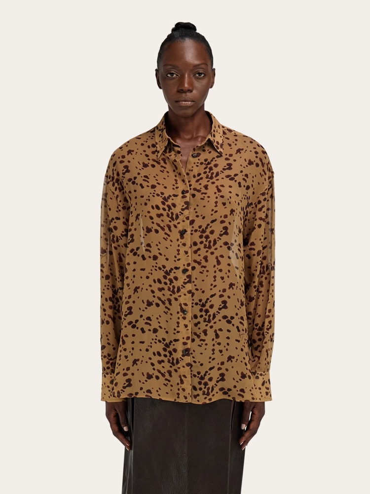 Georgette shirt with orchid print Gallery image 2