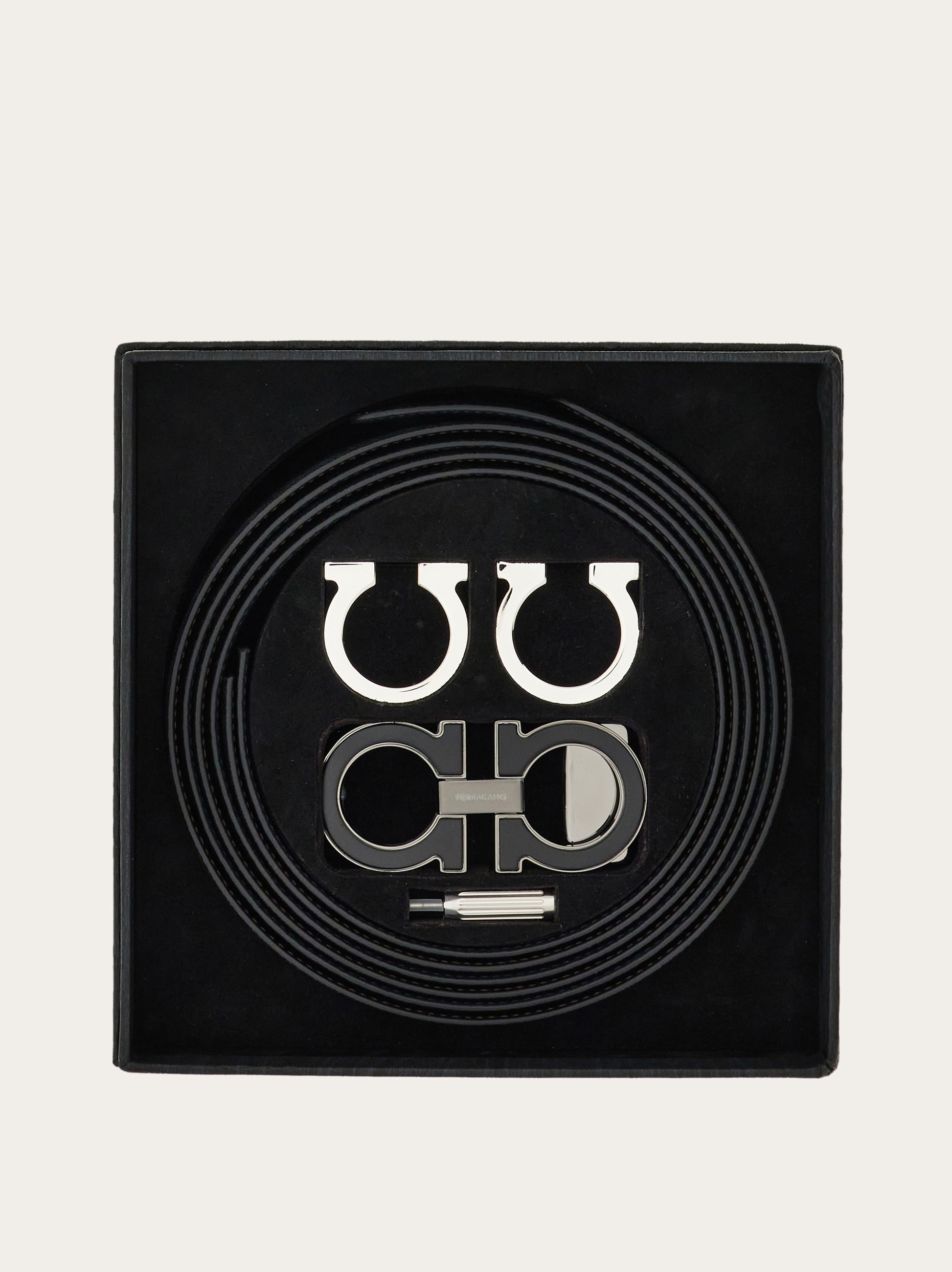 Reversible and adjustable Gancini belt with Switch buckle - Men