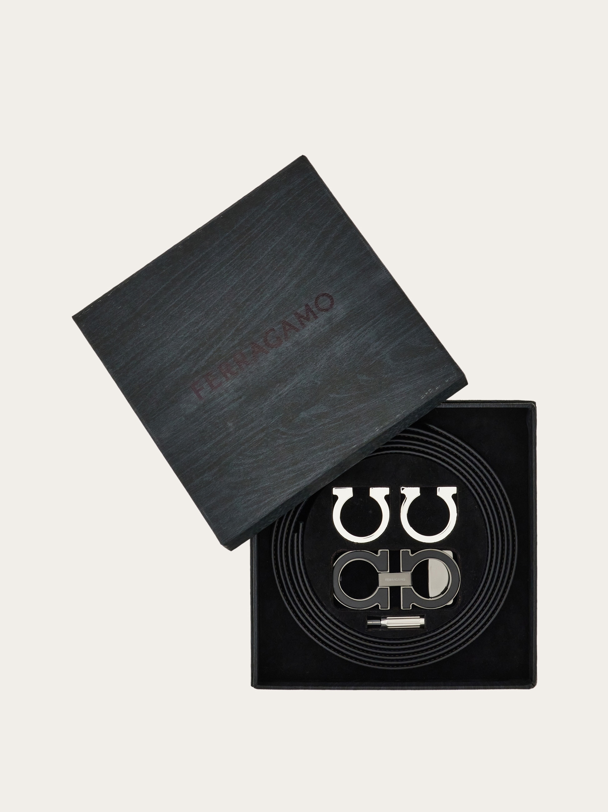 Reversible and adjustable Gancini belt with Switch buckle - Men