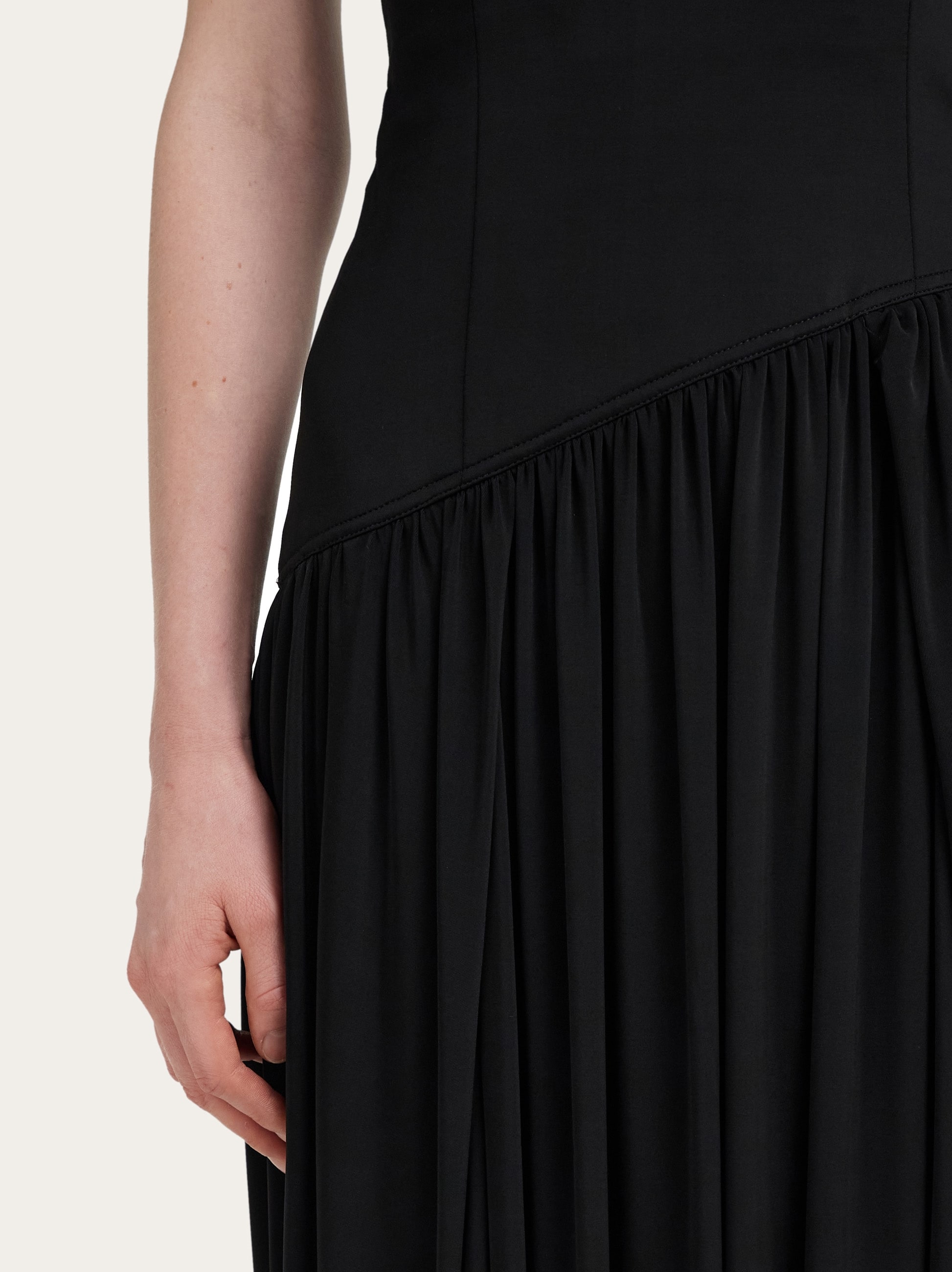 open lace back dress Catherine Asymmetric Pleated Maxi Dress in Black M / Black