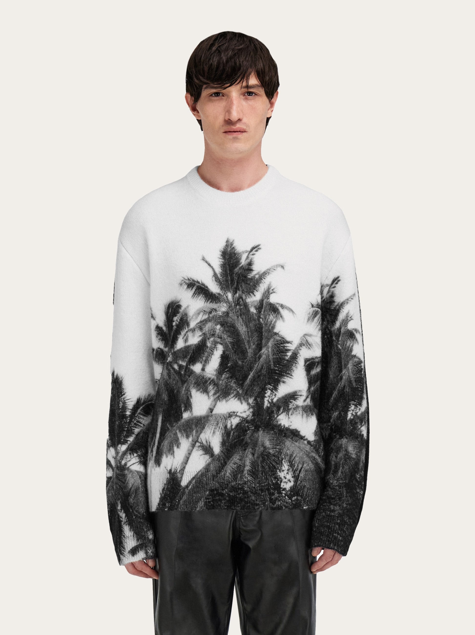 Crew neck sweater with Trinidad print - Men | Ferragamo
