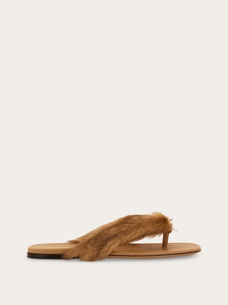 Thong sandal with fur detail Gallery image 1