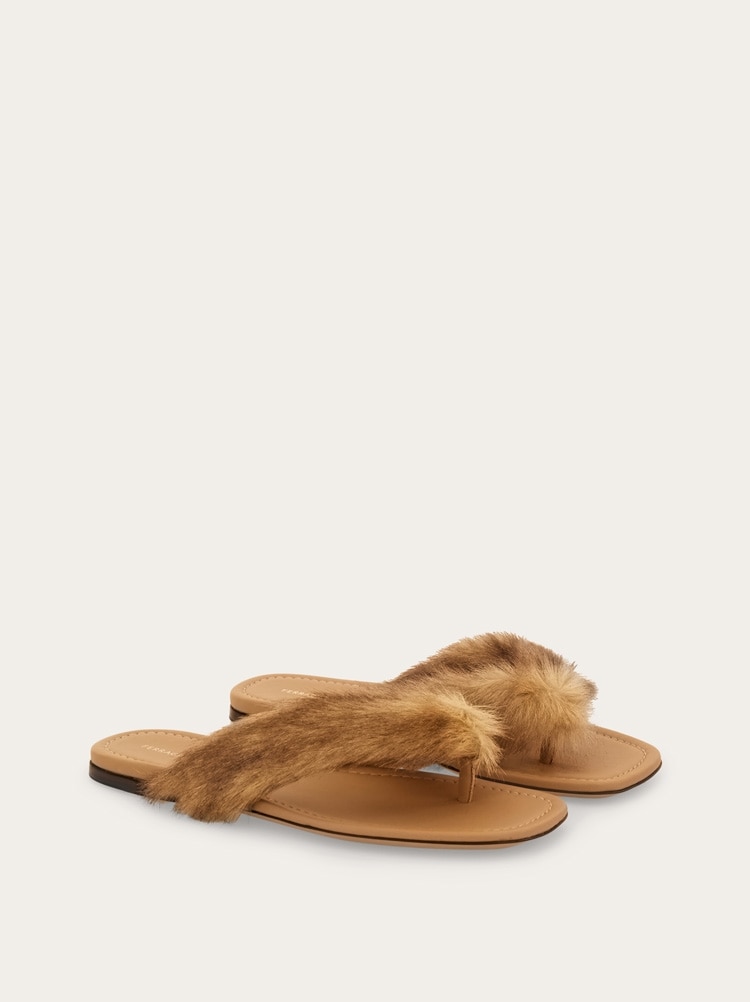 Thong sandal with fur detail Gallery image 2