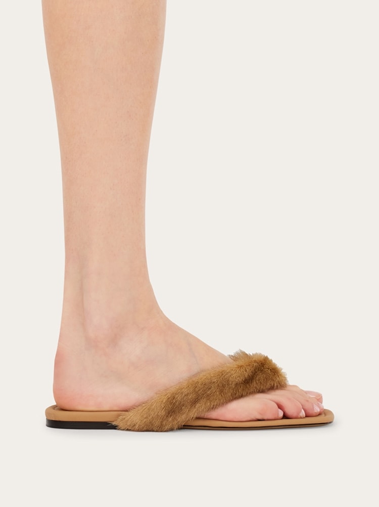 Thong sandal with fur detail Gallery image 4