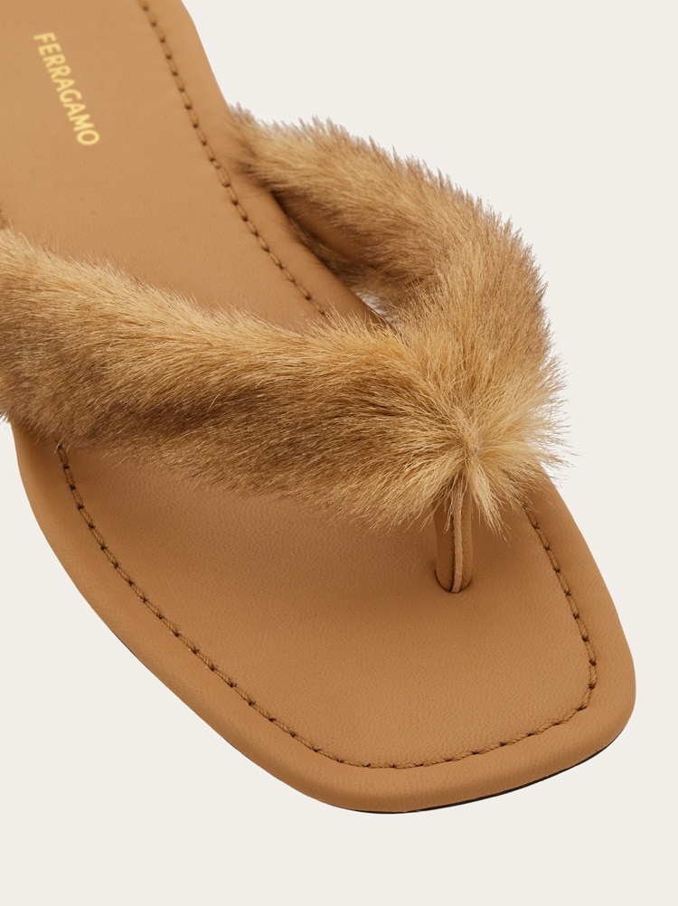 Thong sandal with fur detail Gallery image 6