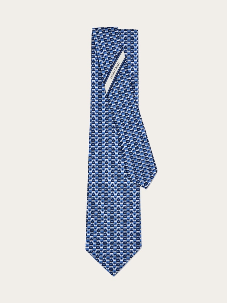 Gancini bicolor print silk tie Gallery image 3