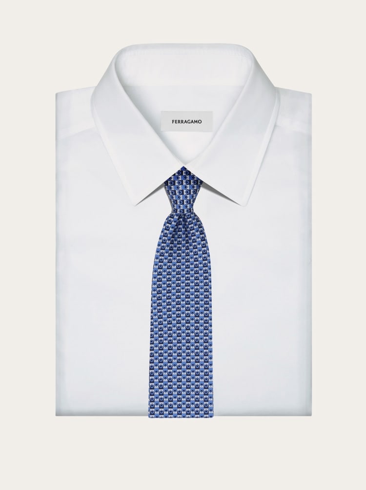 Gancini bicolor print silk tie Gallery image 4