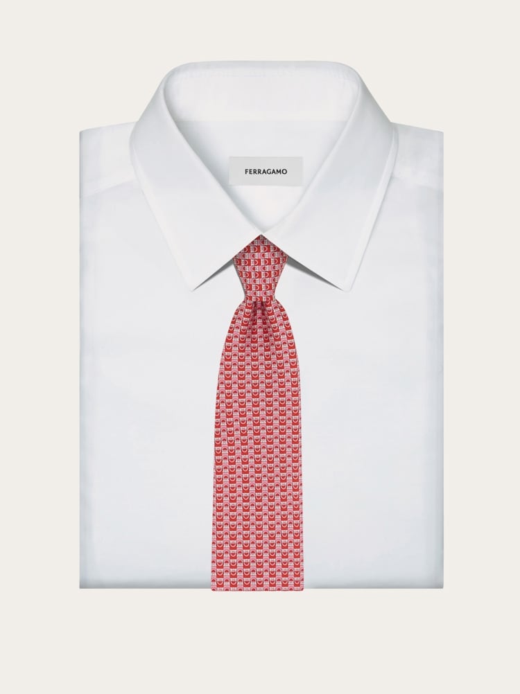 Cravatta in seta stampa Gancini bicolor Gallery image 4