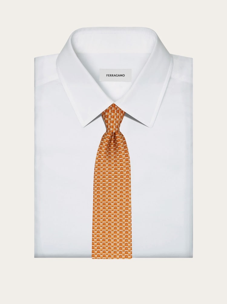 Gancini bicolor print silk tie Gallery image 4