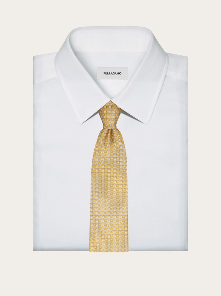 Gancini bicolor print silk tie Gallery image 4