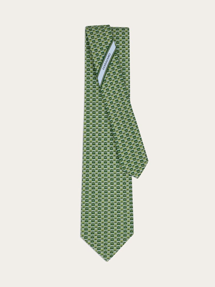 Gancini bicolor print silk tie Gallery image 3