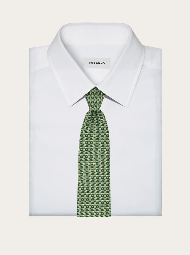Gancini bicolor print silk tie Gallery image 4