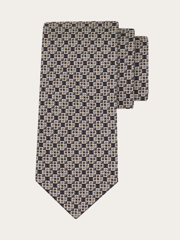 Gancini square print silk tie Gallery image 1