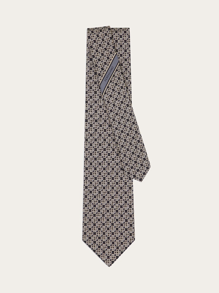 Gancini square print silk tie Gallery image 3