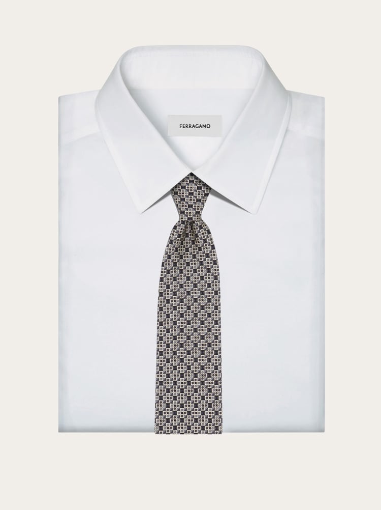Gancini square print silk tie Gallery image 4