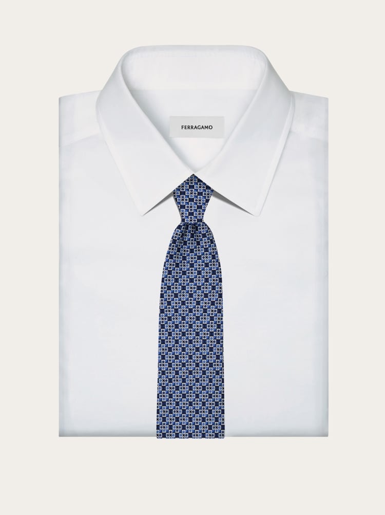 Gancini square print silk tie Gallery image 4