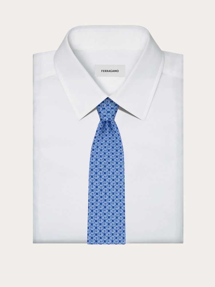 Gancini square print silk tie Gallery image 4