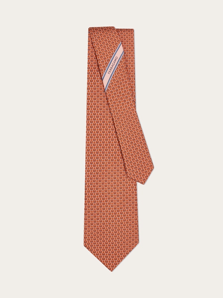 Gancini print silk tie Gallery image 3