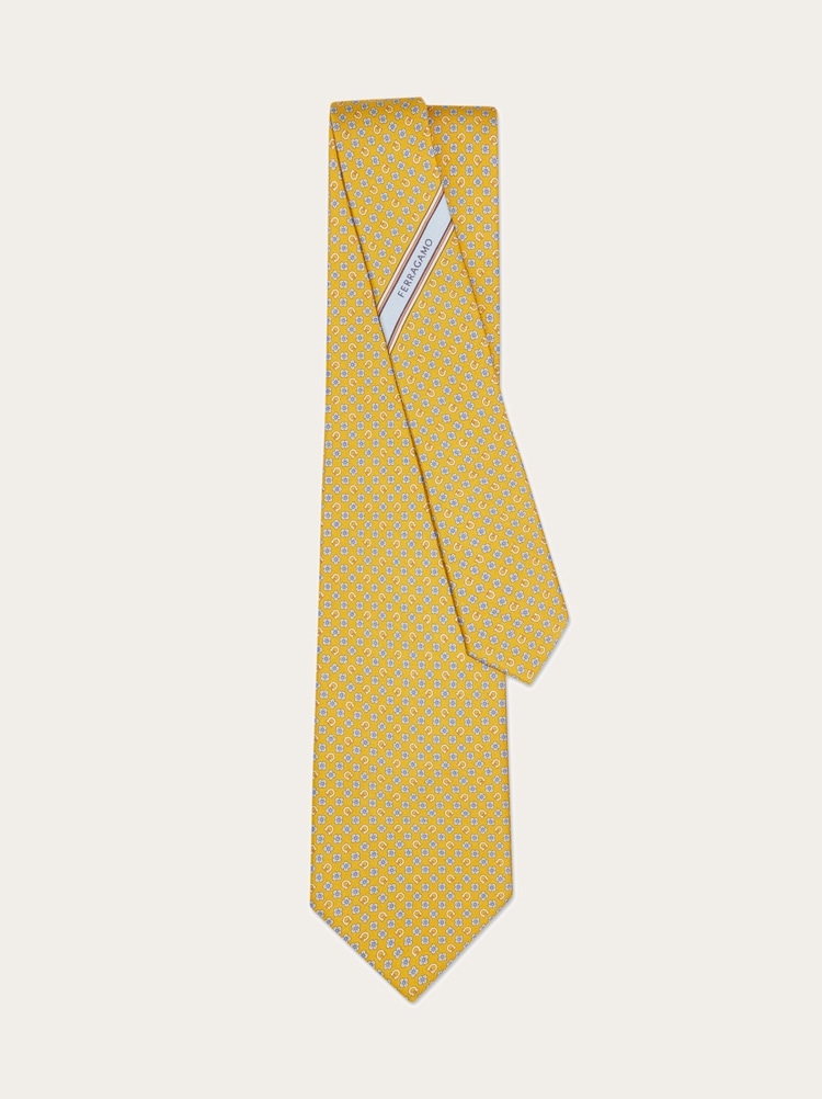 Gancini flower print silk tie Gallery image 3