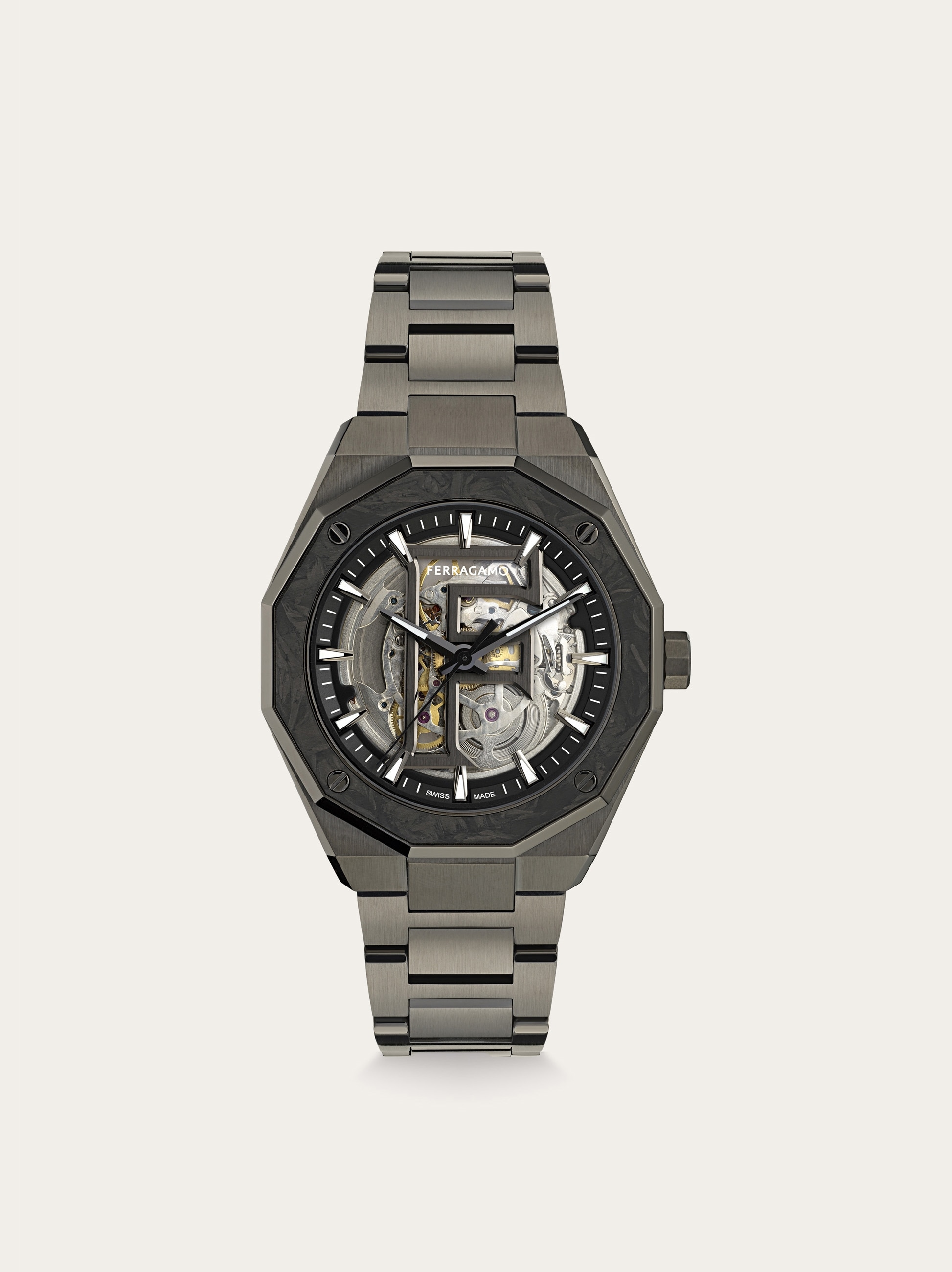 Ferragamo Edge Automatic Skeleton Watch - Black, image size:1946x2600