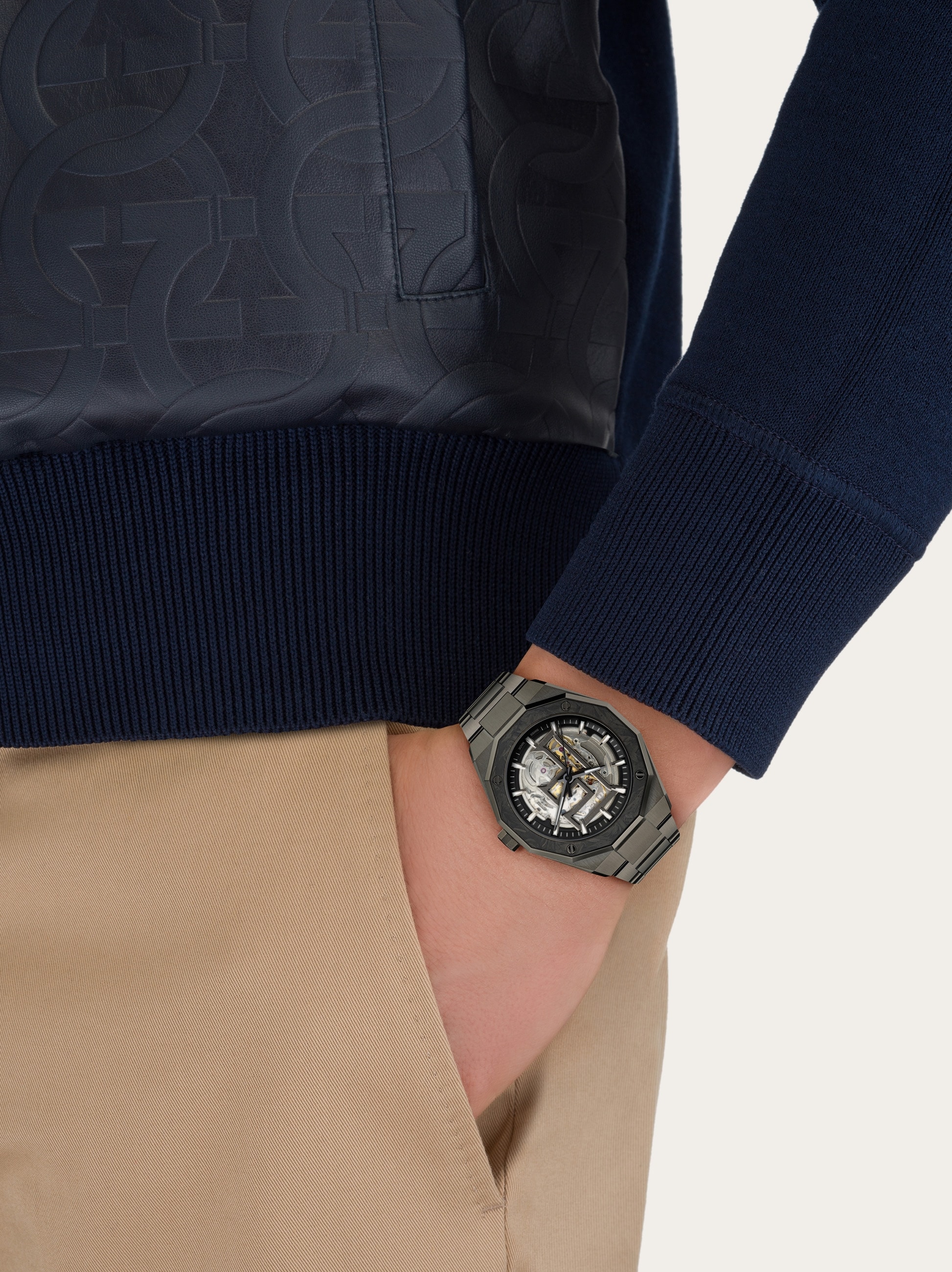 Ferragamo Edge Automatic Skeleton Watch - Black, image size:1946x2600