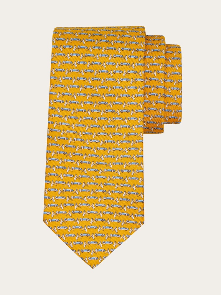 Race print silk tie