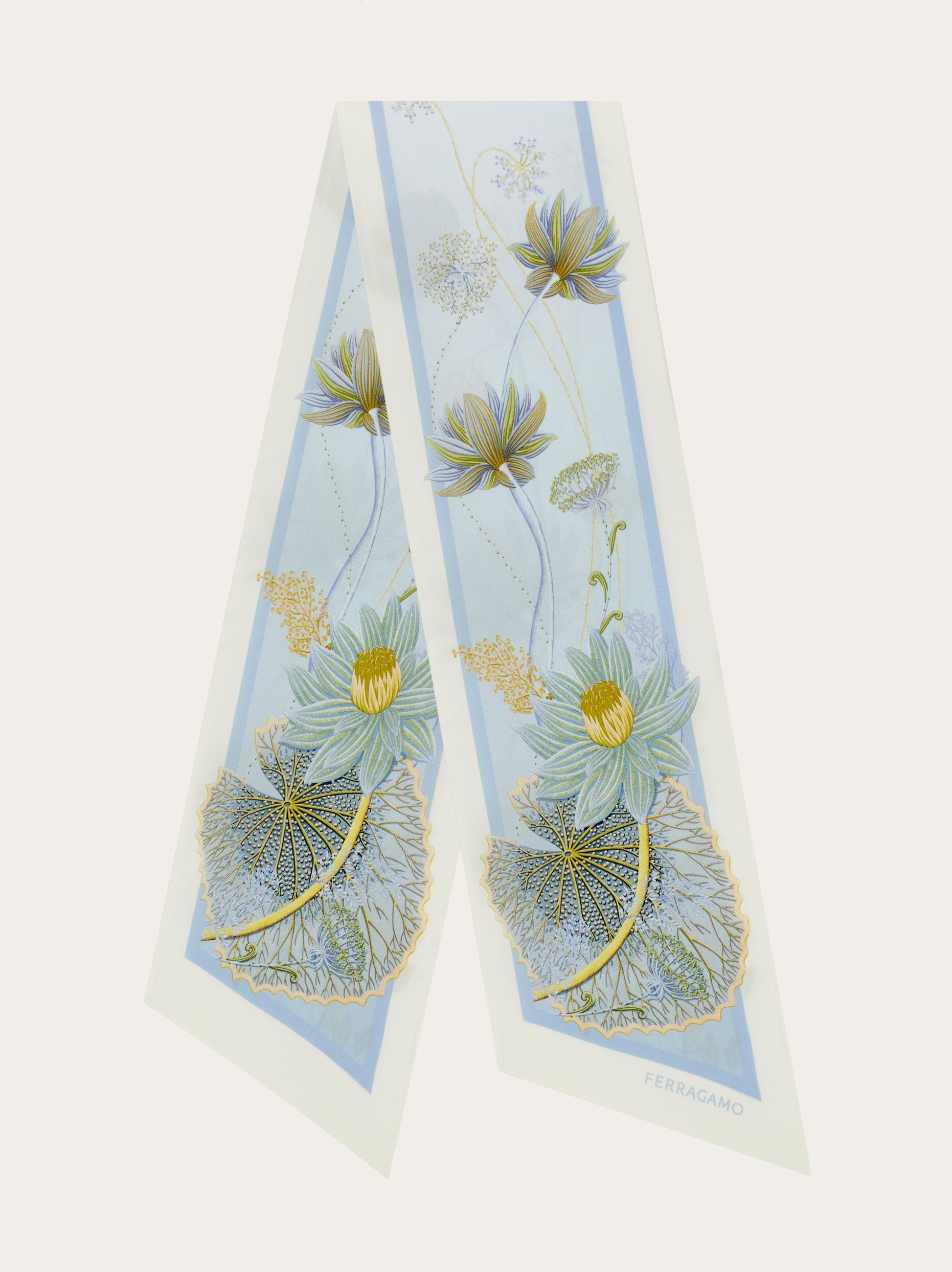 【美品】Salvatore Ferragamo　花　フラワー　シルバー　ビジュー Water lilies print silk bandeau - Women | Ferragamo