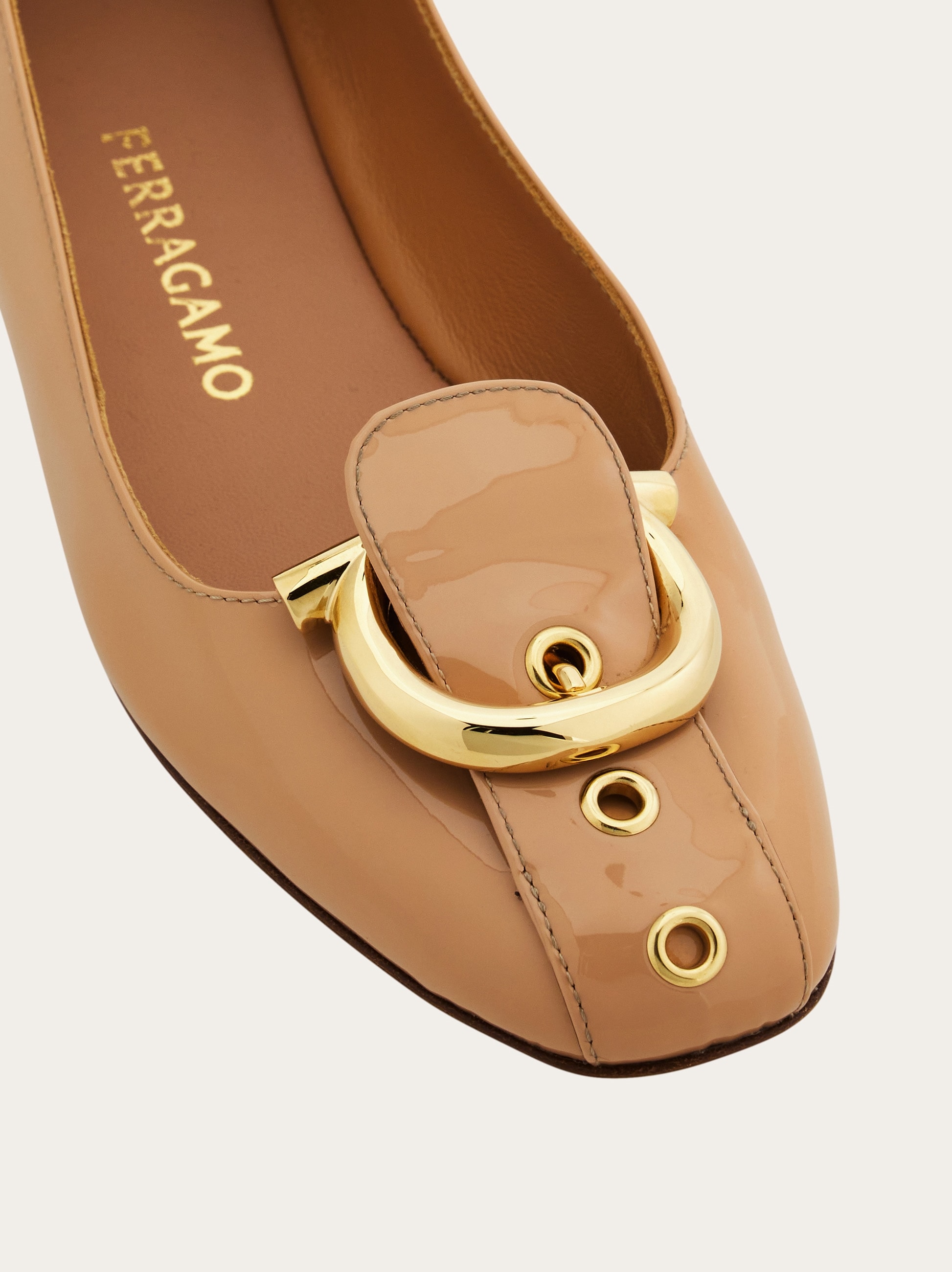 Ferragamo焦げ茶色フラットパンプス 75 C ゴールド金具 Gancini ballet flat - Women | Ferragamo
