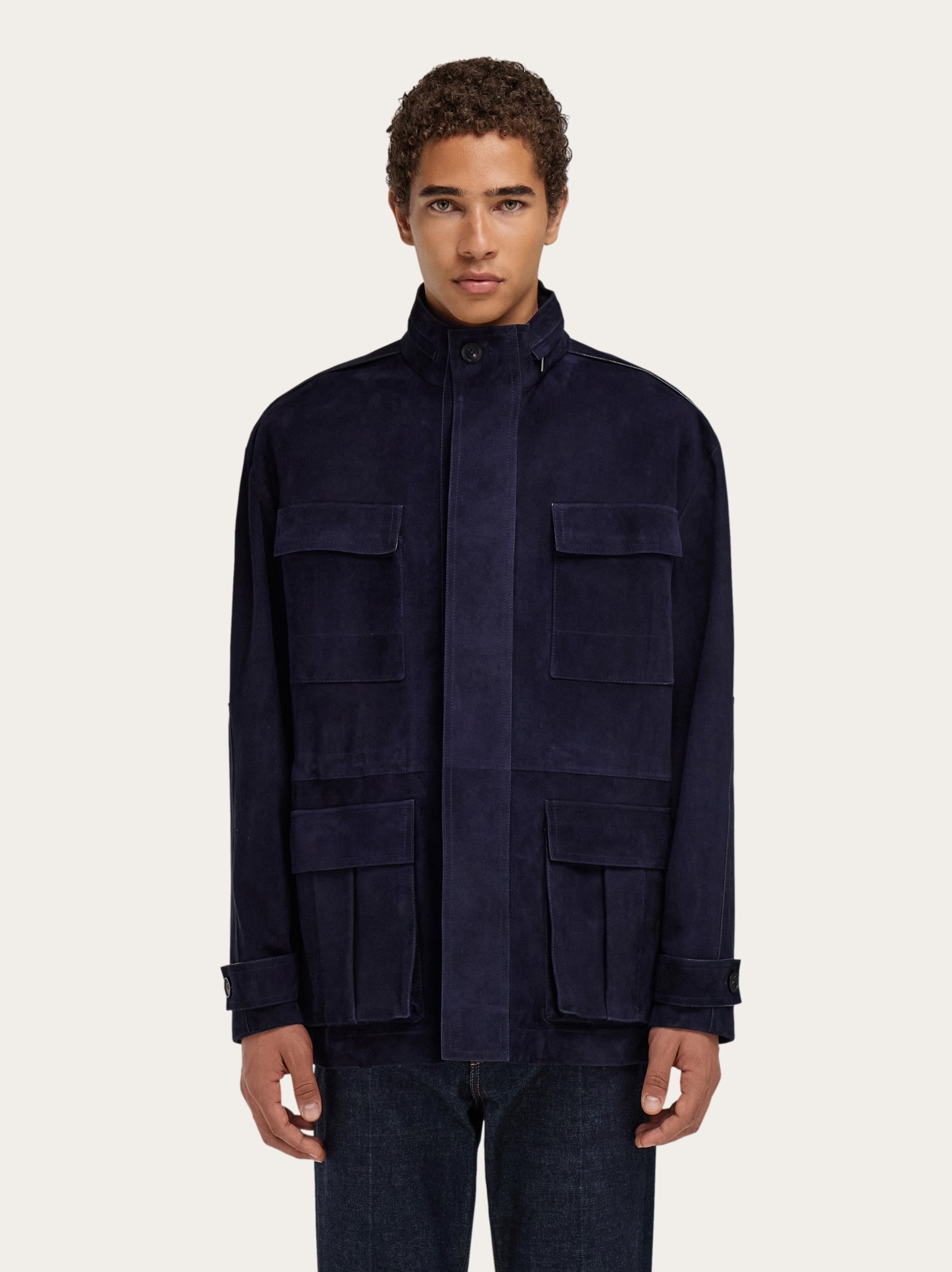 Salvatore Ferragamo ダークブルー ジャケット Suede blouson - Men | Ferragamo