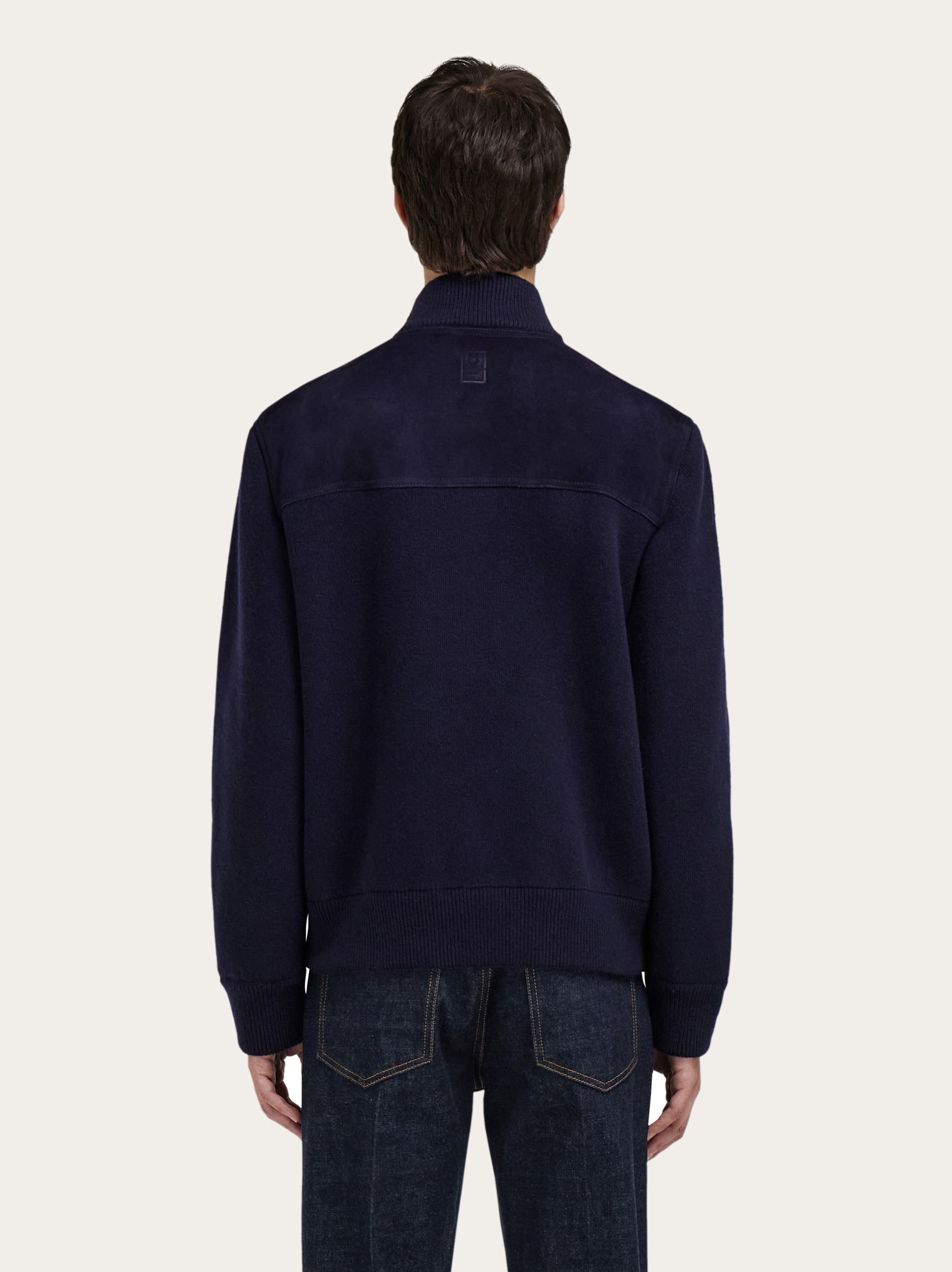 Suede bomber with knitted details - Men | Ferragamo
